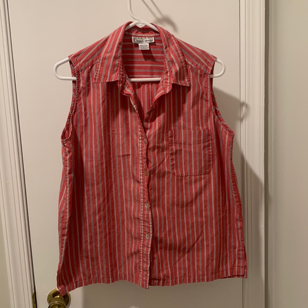 Diane Peterson vintage striped pink shell-button up tank up Large 100% cotton